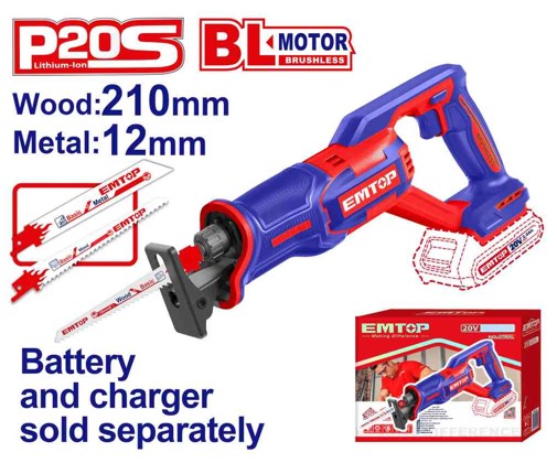 20V Cordless Reciprocating Saw 0-2800rpm Metal 12mm Wood 210mm Capacities with Metal and Wood Blades Bare Tool Color Box